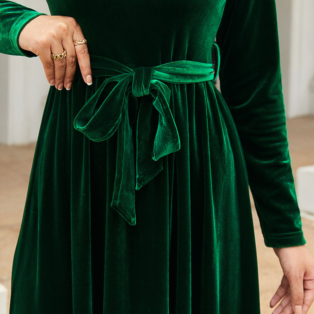 Elegant Velvet Maxi Dress - Autumn Winter Long Sleeve Floor Length Evening Gown